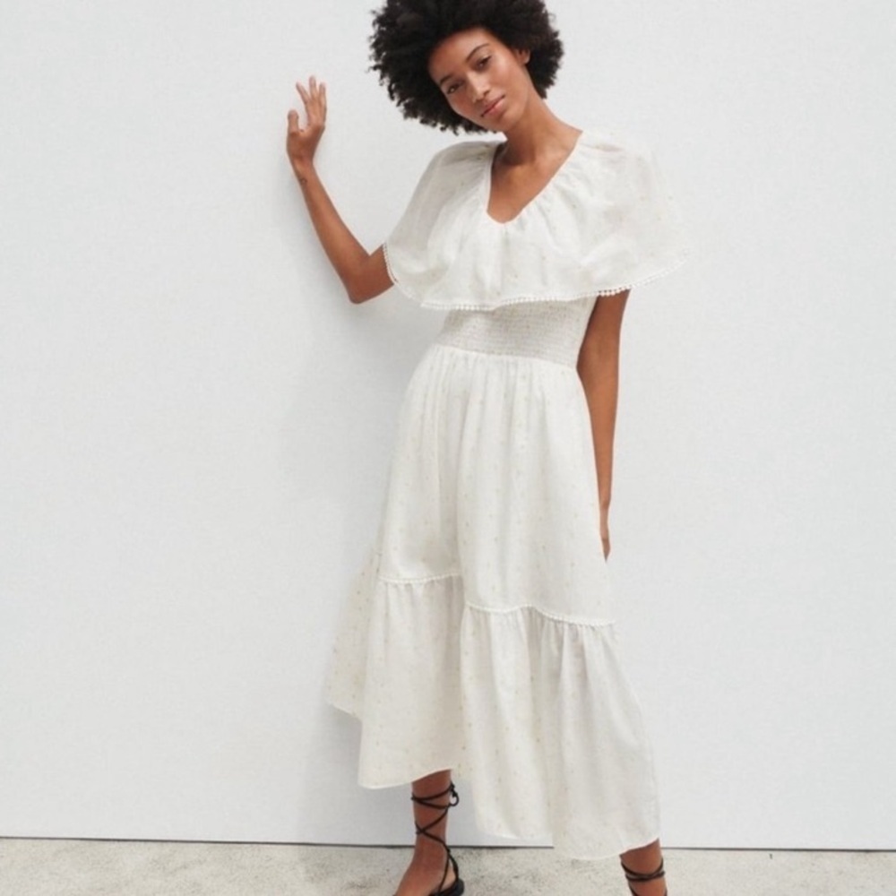 Zara White Swiss Dot Ruffled Maxi Dress Size Small Fairy Bohemian
